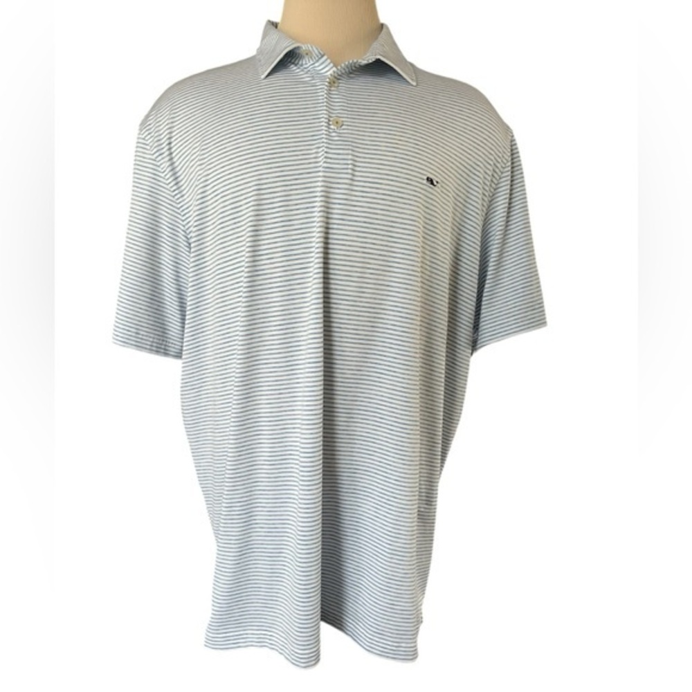 VINEYARD VINES Performance White Blue Striped Sankaty Polo Shirt Golf Size XXL - Picture 1 of 13